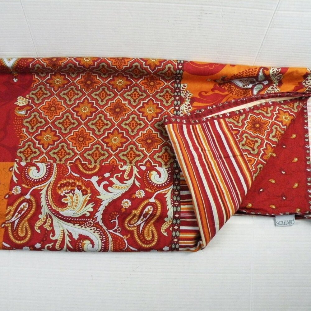 SOULEIADO Square Tablecloth 63" x 67" Red White Orange Paisley Provencal
